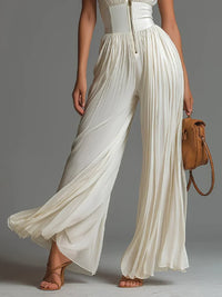 Victoire | Black Chiffon Jumpsuit with V Neckline and Wide Pleated Trousers