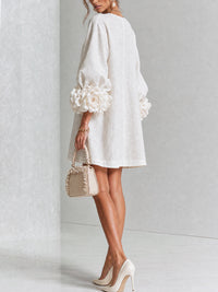 Laura | White Mini Dress with Floral Buttons