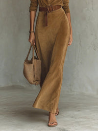 Corentine | Suede Maxi Dress with Notch Collar