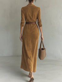 Corentine | Suede Maxi Dress with Notch Collar