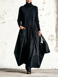 NOIR | HIGH-NECK OVERSIZED POCKET MAXI DRESS