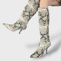 Women's Knee-High Leather Boots with Tapered Heel
