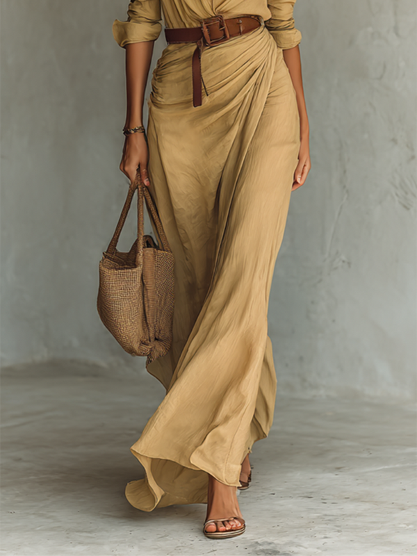 Séverine | Maxi Dress with Notch Collar and Long Sleeves