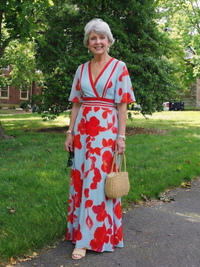 Floral Maxi Dress with V Neckline and Short Sleeves
