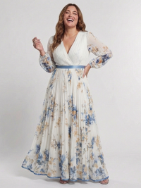 Violet & Grace | Floral Maxi Dress with Long Sleeves and V Neckline