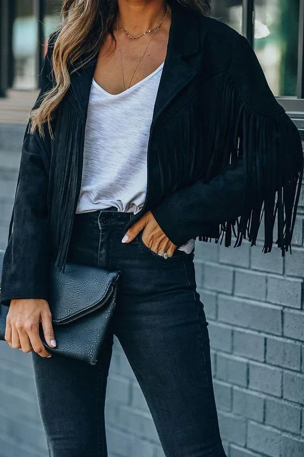 ALLIE | CROPPED FRINGE FAUX-SUEDE JACKET