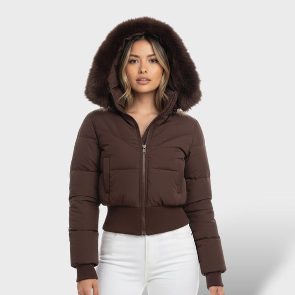 Women's Cropped Hooded Faux Fur Jacket