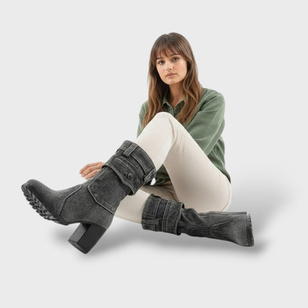 Women's Denim High-Heel Cowboy Boots