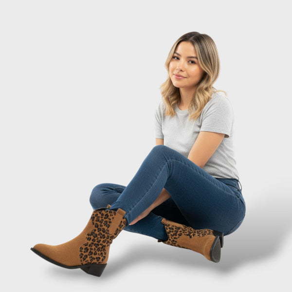 Women's Pointed-Toe Leopard Suede Cowboy Boots