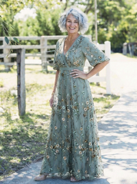 Violet & Grace | Floral Maxi Dress with V Neckline and Short Sleeves