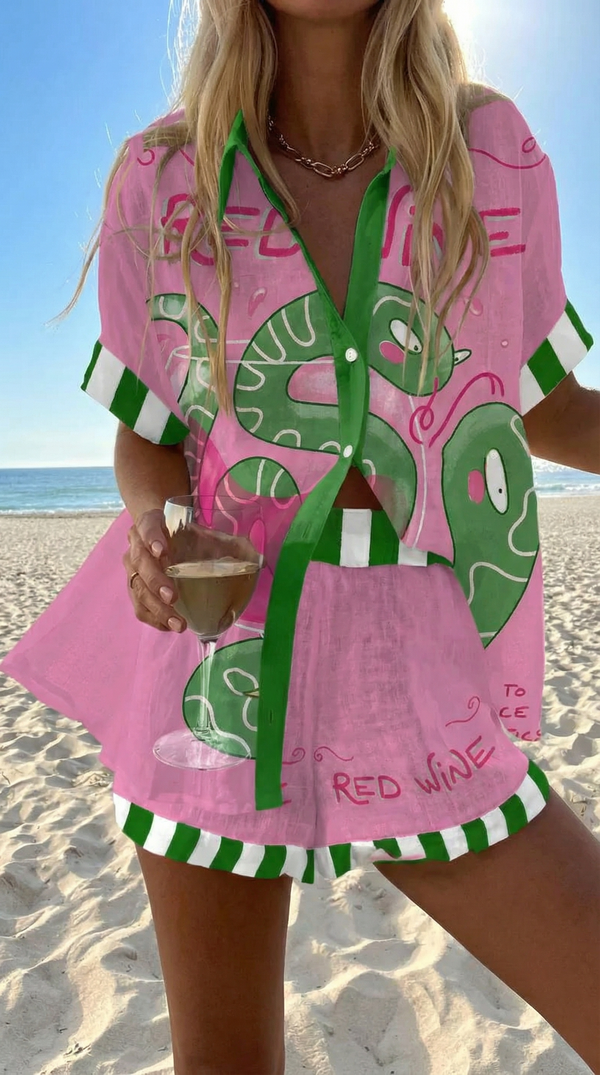 Καλοκαιρινό σετ Rosa σε bubblegum pink με pop art print