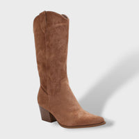 Women's Suede Cowboy Boots with Wide Heel