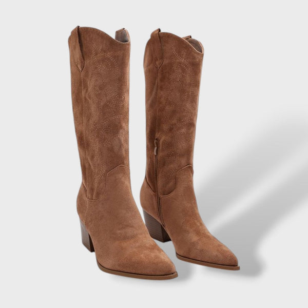 Women's Suede Cowboy Boots with Wide Heel