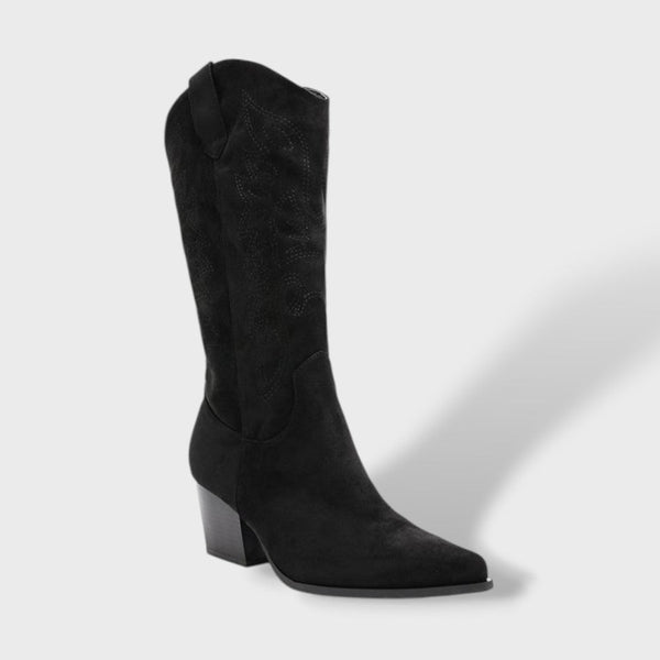 Women's Suede Cowboy Boots with Wide Heel