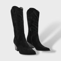 Women's Suede Cowboy Boots with Wide Heel