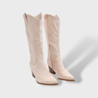 Women's Suede Cowboy Boots with Wide Heel