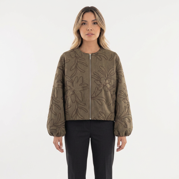 Embroidered Suede Aviator Jacket