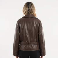Cropped 3D-Texture Leather Jacket