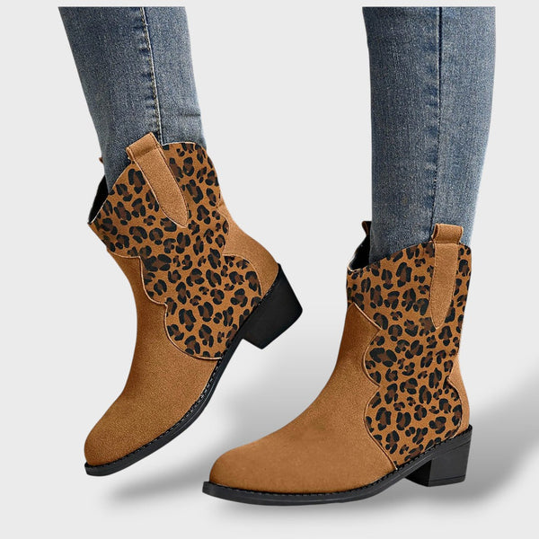 Women's Pointed-Toe Leopard Suede Cowboy Boots