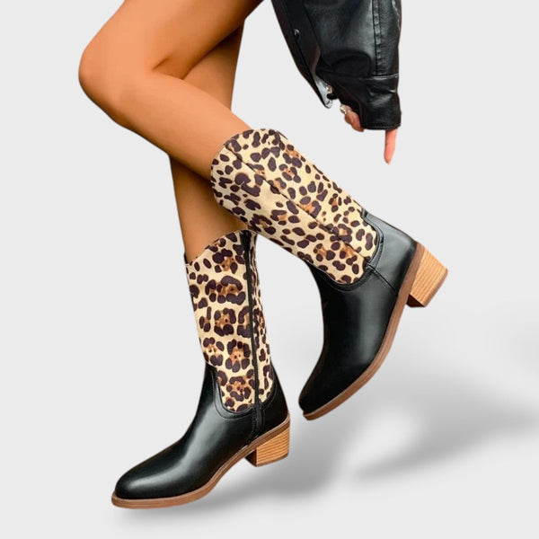 Women's Leopard Platform High-Heel Cowboy Boots