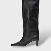 Women's Knee-High Leather Boots with Tapered Heel