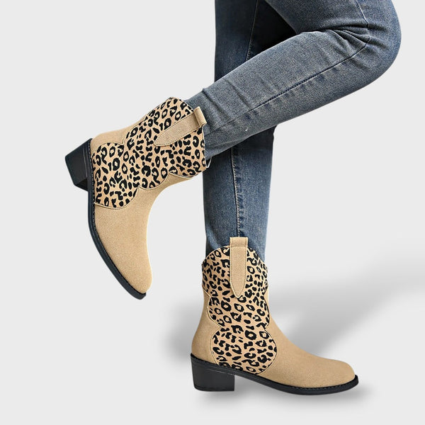 Women's Pointed-Toe Leopard Suede Cowboy Boots