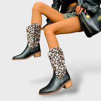 Women's Leopard Platform High-Heel Cowboy Boots