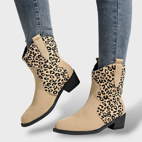 Women's Pointed-Toe Leopard Suede Cowboy Boots