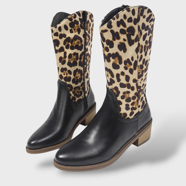 Women's Leopard Platform High-Heel Cowboy Boots