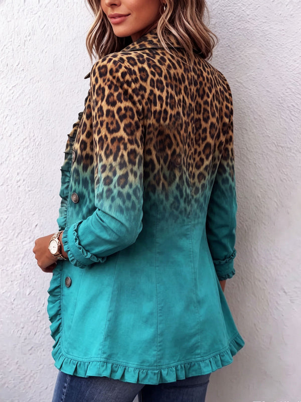 Béatrice | Turquoise Ombré Leopard Blazer with Ruffles