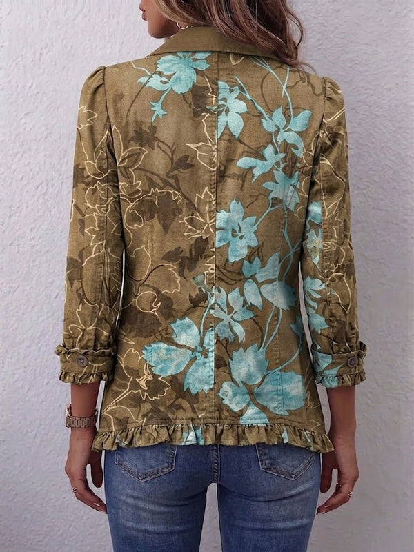 Blanche | Retro Boho Floral Ombré Jacket with Ruffles