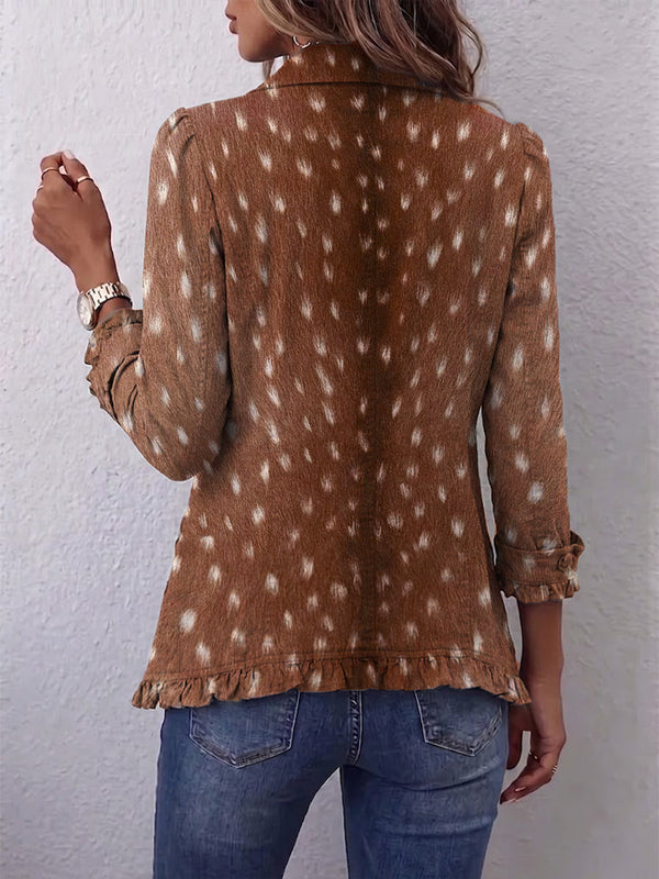 Hélène | Boho Jacket with Brown Animal Print and Ruffles