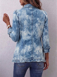 Guenièvre | Retro Boho Botanical Jacket with Blue Ombré and Ruffles