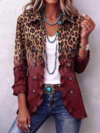 Béatrice | Turquoise Ombré Leopard Blazer with Ruffles