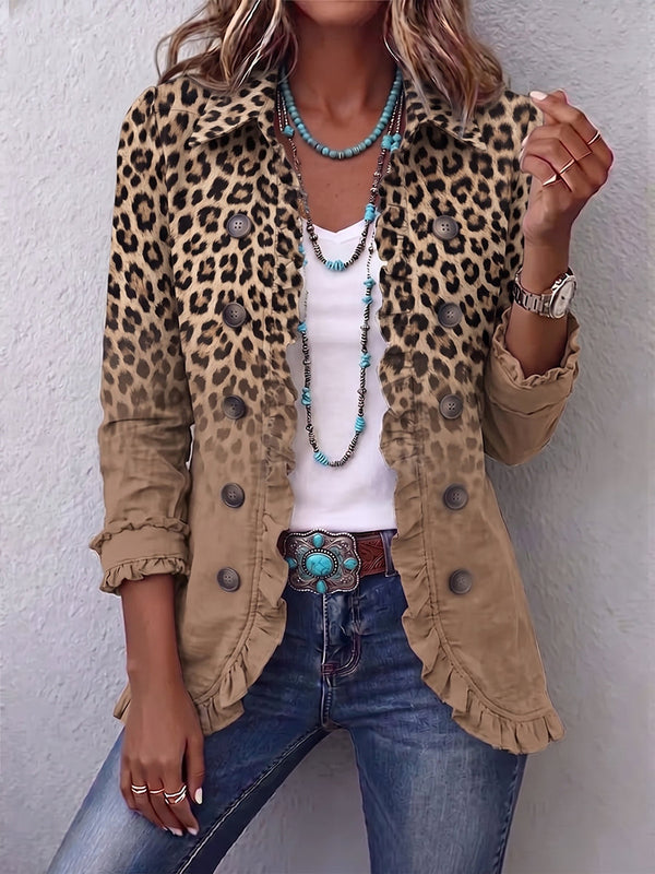 Donatienne | Retro Jacket with Camel Ombré Leopard and Ruffles
