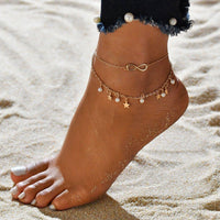 Βραχιόλι αστραγάλου Άπειρο με μαργαριτάρια και αστέρια σε χρυσό