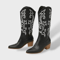 Women's Tall Embroidered Cowboy Boots with Block Heel