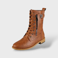 Women's Leather Platform Knee-High Zip Boots