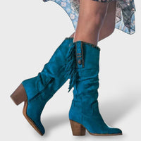 Women's Turquoise Fringe Suede Cowboy Boots