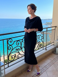 Romy | Midi Dress with Draped Neckline and Fitted Skirt