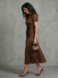 Theodora | Striped Midi Dress with Pleated Waist