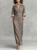 MAREN | TAUPE STRIPED LINEN-BLEND MAXI DRESS