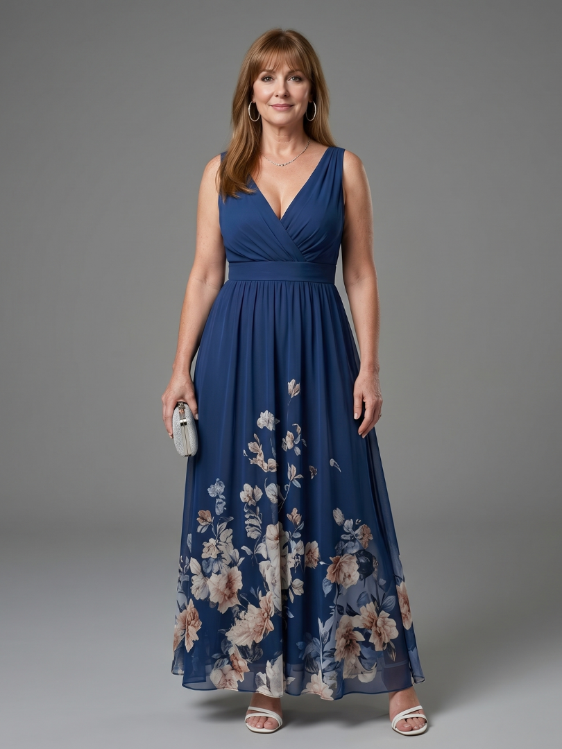 Clarissa | Sleeveless Midi Dress with V Neckline and Soft Floral Hem