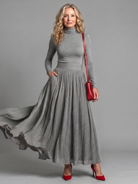 Lana | Midi Dress with Long Sleeves, Turtleneck, and Cinched Waist