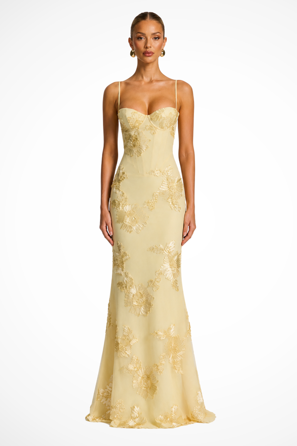 Anastasia | Women Floral Embroidered Corset Cami Strap Wedding Guest Maxi Dress