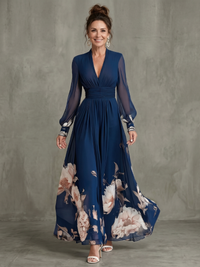 Ziva | Maxi Dress with Pleated Sheer Sleeves