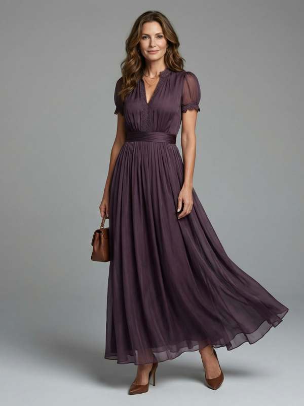 Elia | Maxi Dress with Gathered Waist and Keyhole Opening