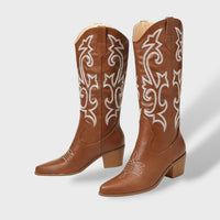 Women's Tall Embroidered Cowboy Boots with Block Heel