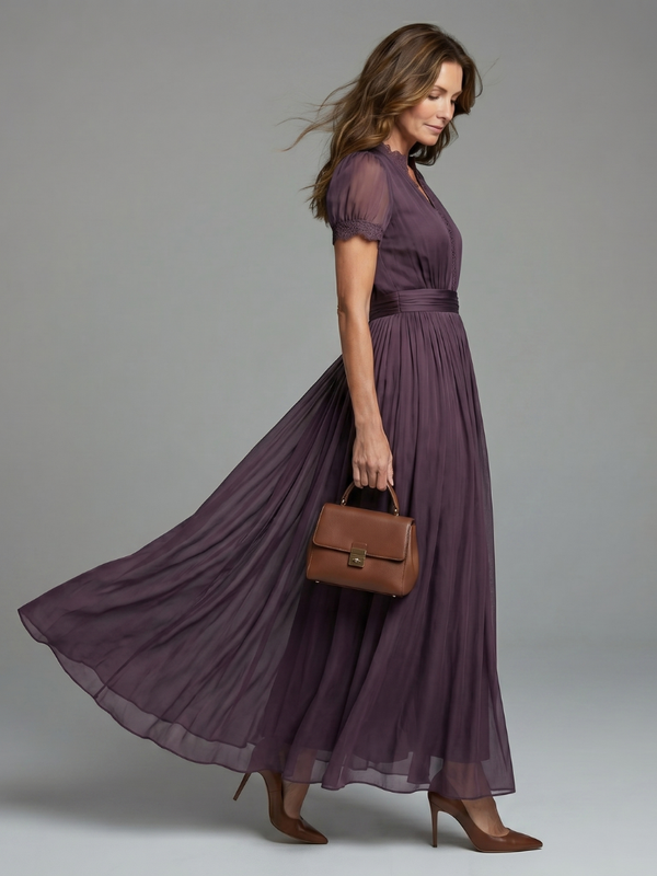 Elia | Maxi Dress with Gathered Waist and Keyhole Opening