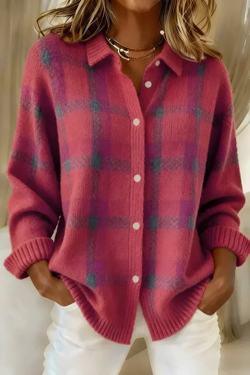 Ashley | Classic Plaid Cardigan with Collar